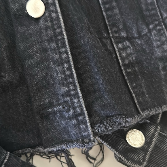 ZARA Cropped Distressed Black Jean Jacket - Picture 2 of 3